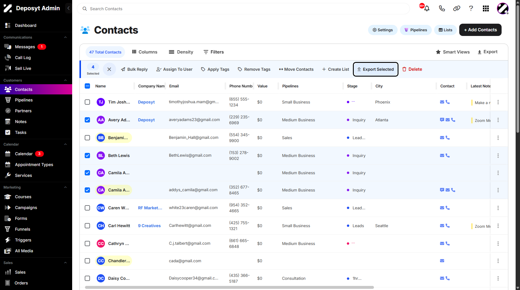 Step 5: Click on Export Selected to proceed.