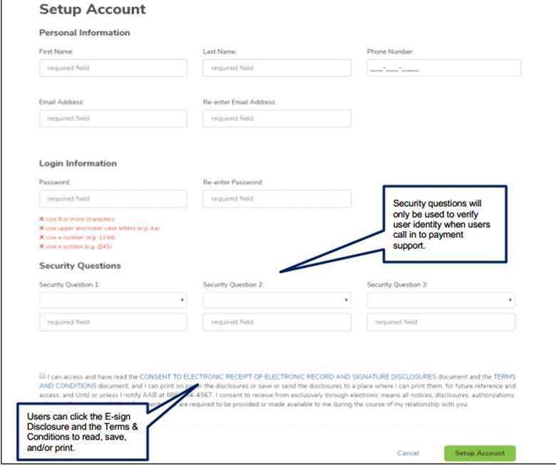 Complete all fields on the Setup Account.
