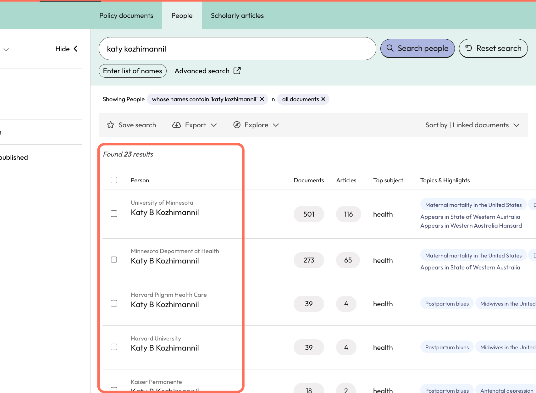 You will be brought to the main 'People search' page where you can see the results for your name.
