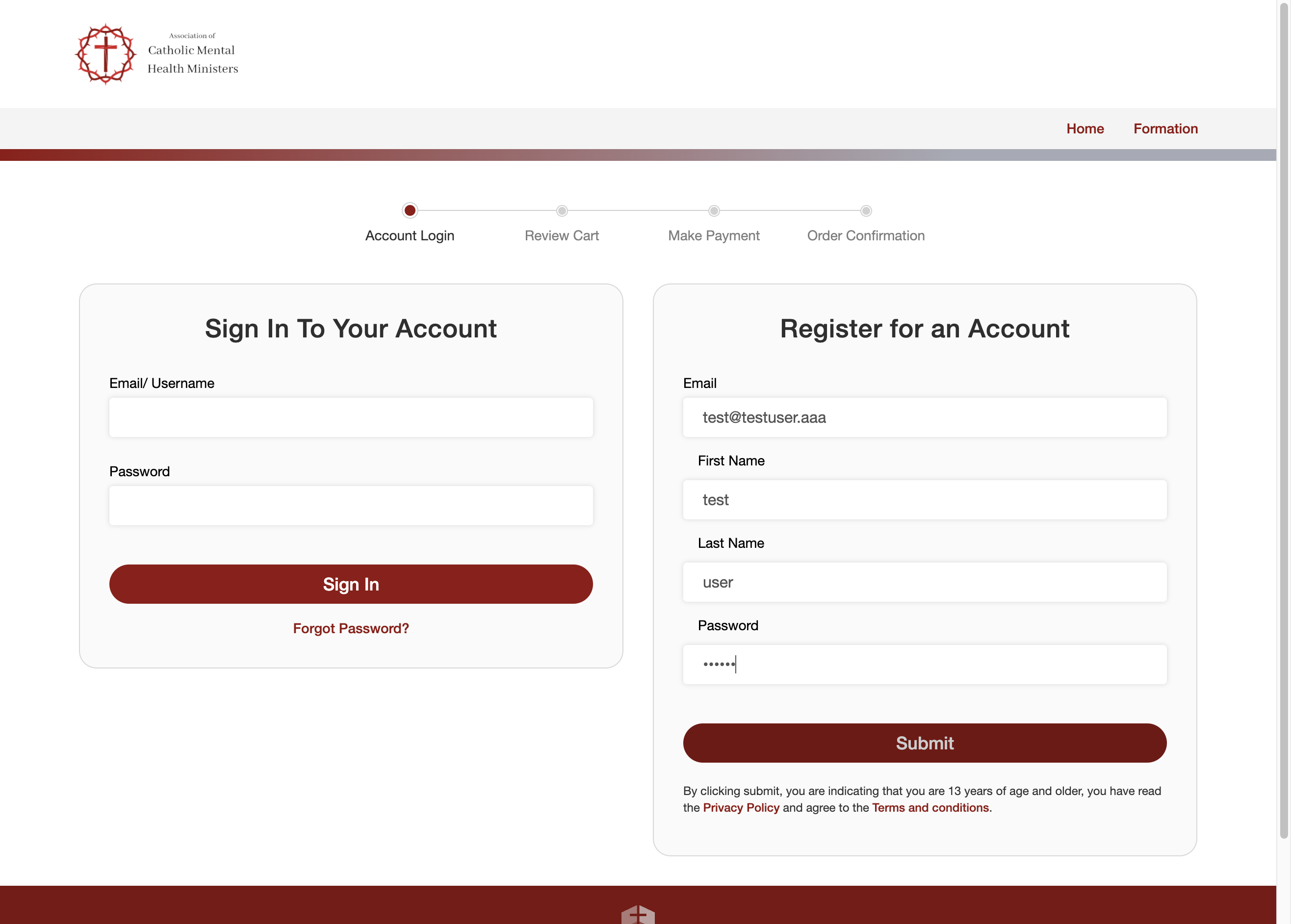 Enter First Name, Last Name and Password and click Submit.