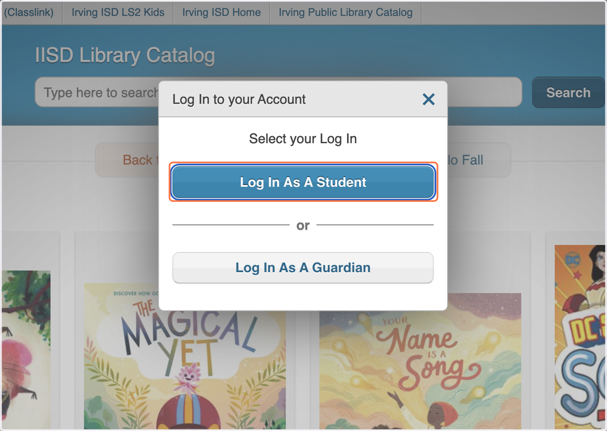 Click on Log In as a Student