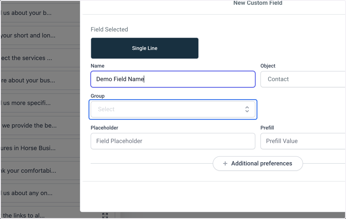 Select the Group (category of information) that this field pertains to