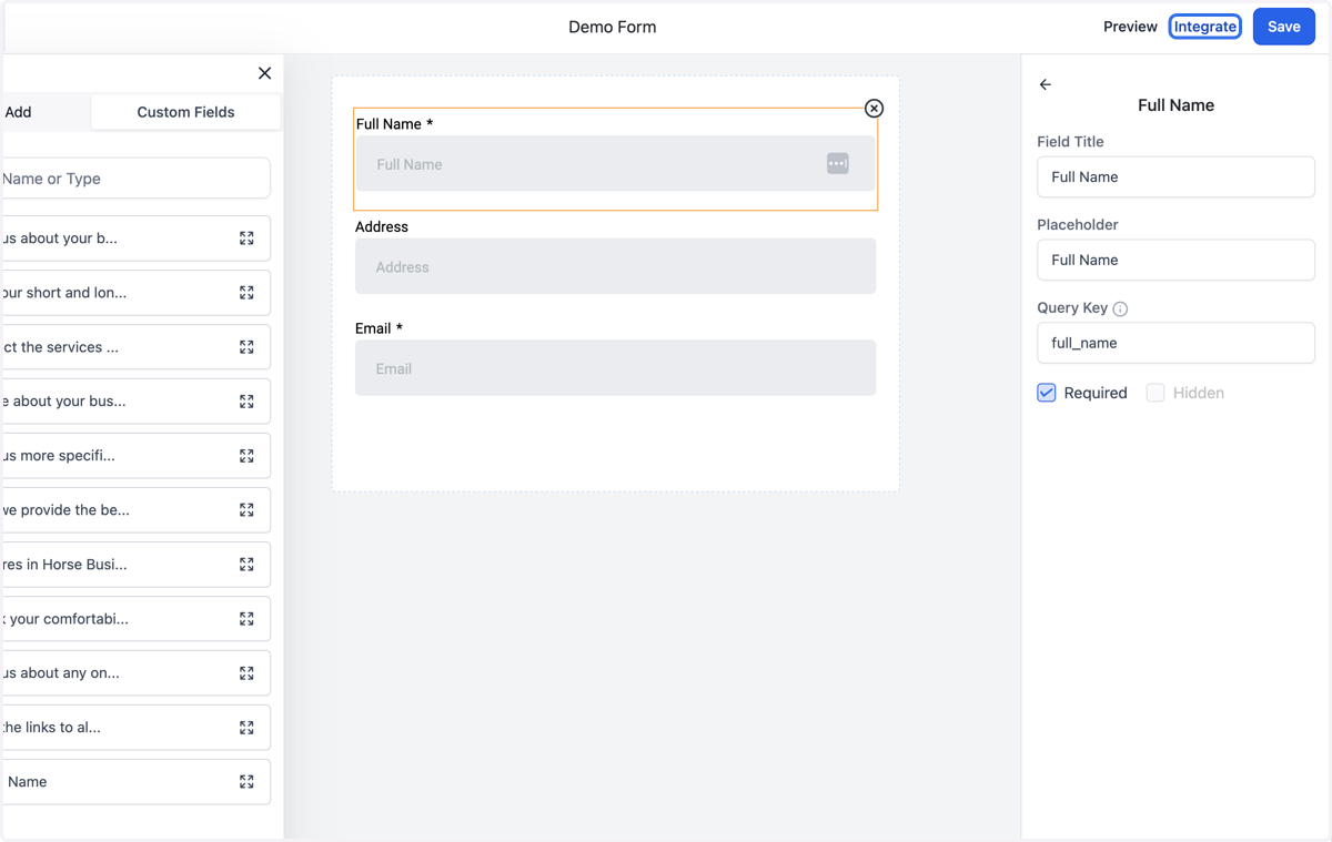 When you are ready to share your form, click on Integrate