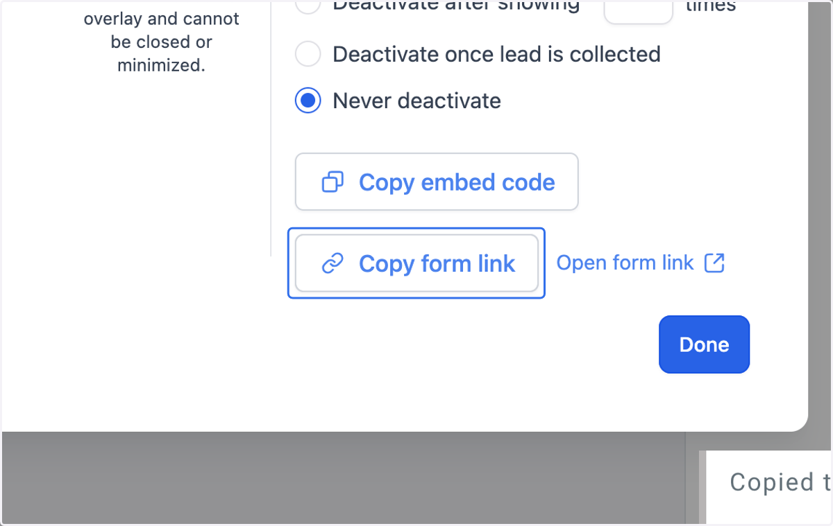 If you want to share your form via a link, click on Copy form link