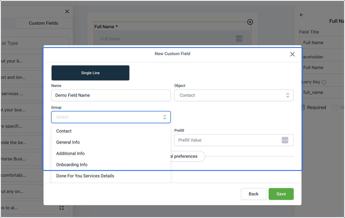 To add new Groups, see the Editing Custom Fields tutorial