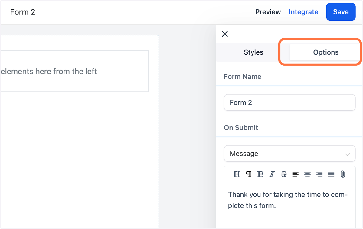 Select the Options tab