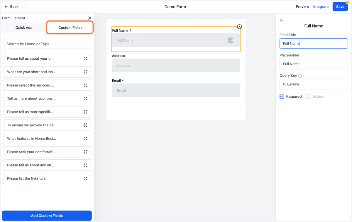 If you want to add Custom Fields, click on the Custom Fields tab