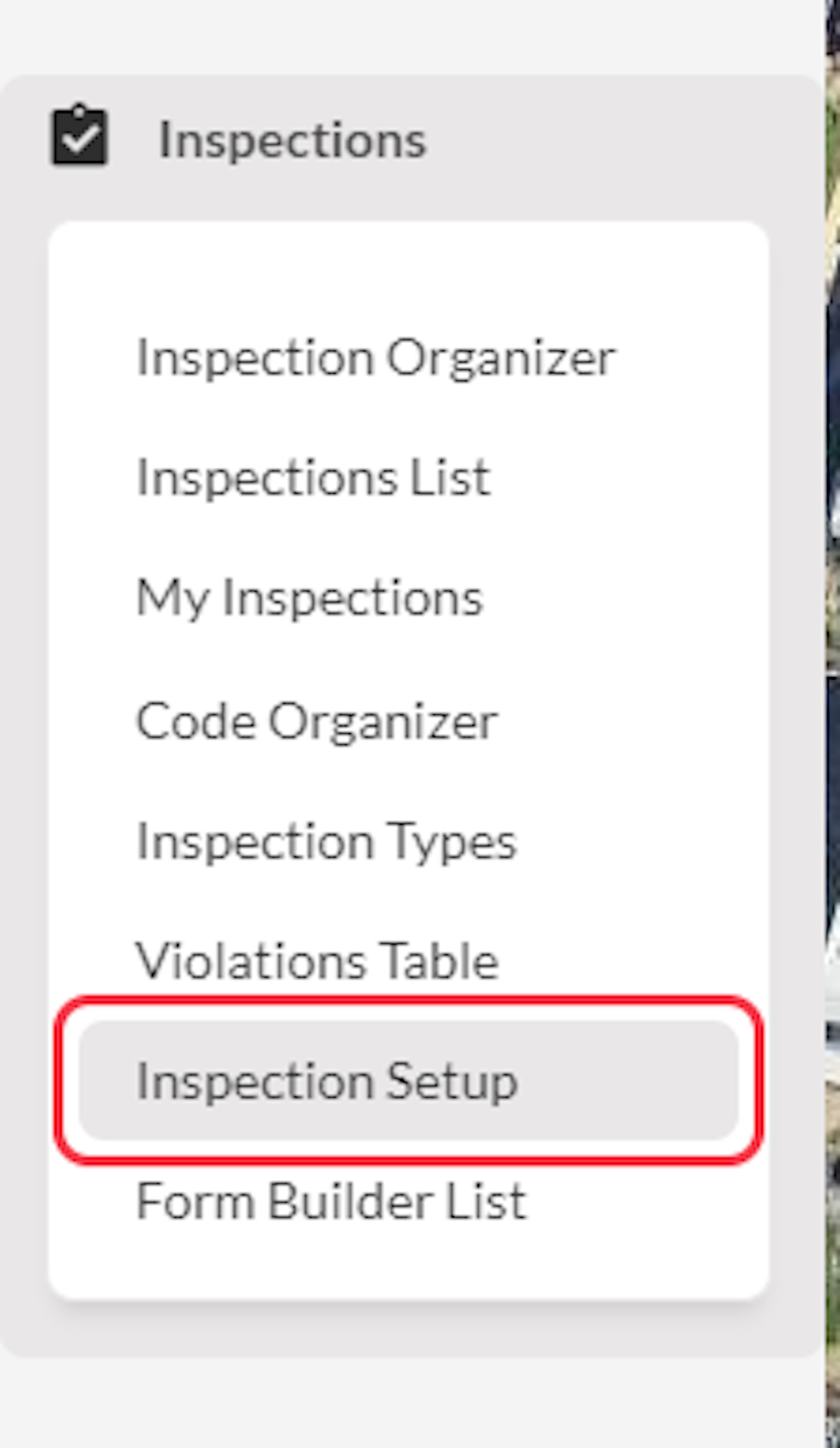 Click on Inspection Setup