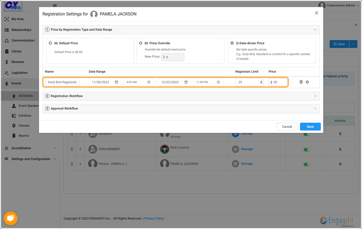 Enter the parameters for the date driven pricing