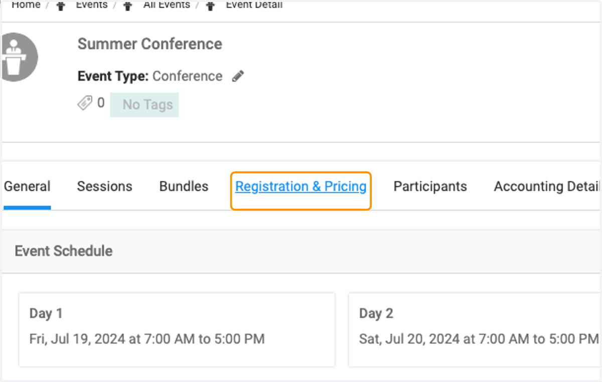 Click on Registration & Pricing