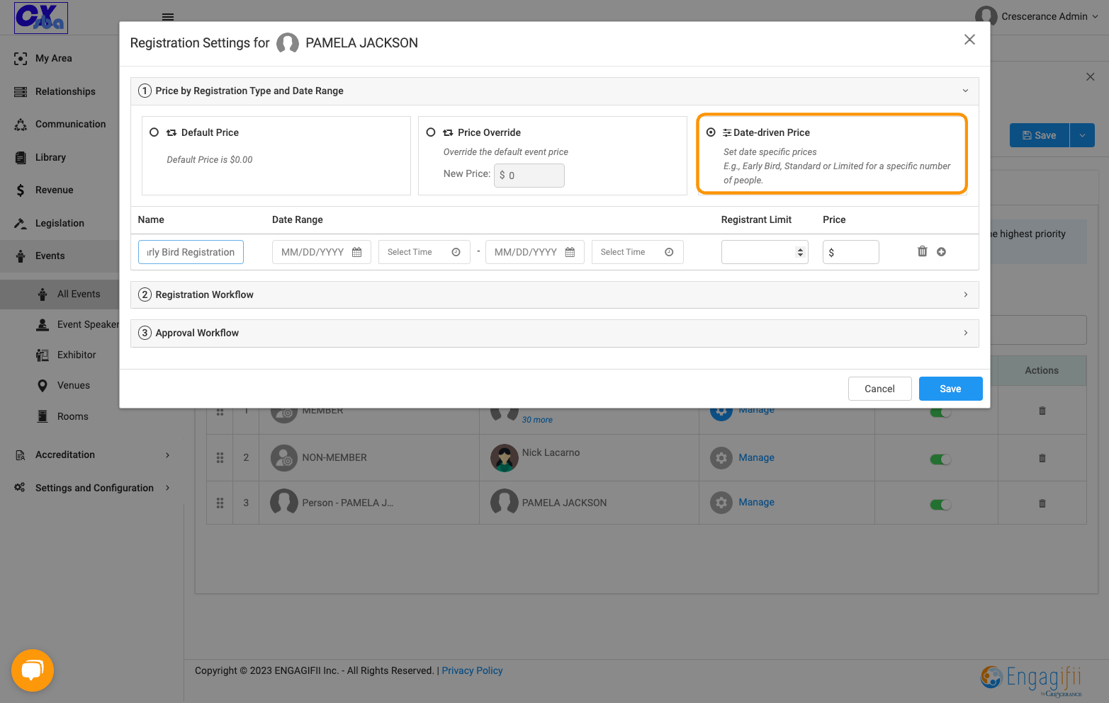 Select Date driven Price to create early bird or late registration pricing