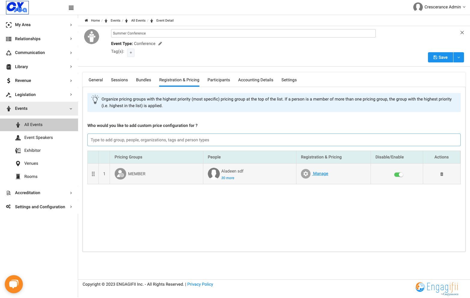Click on Manage to create the pricing rule