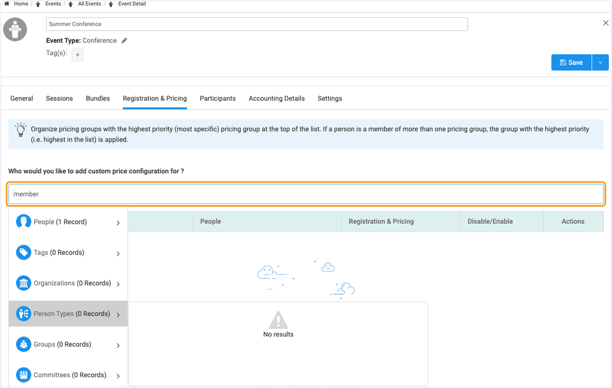 For example type "member" if you want to give your members a special pricing rule