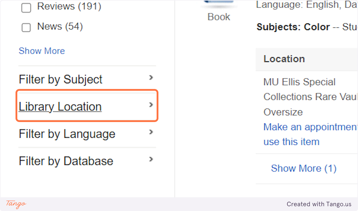 In the result list, scroll down and look in the left column. Click on Library Location.