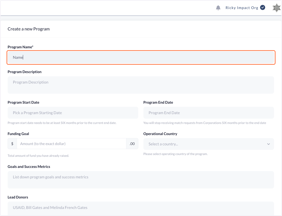 Fill in all the required areas of the form