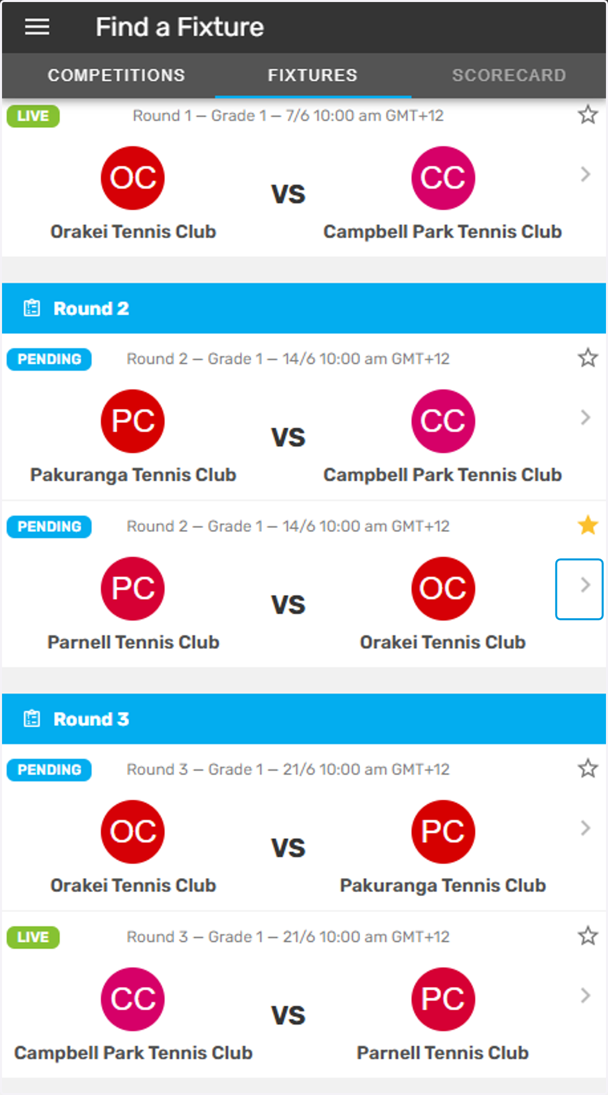 Tap on the fixture you are selecting the team for