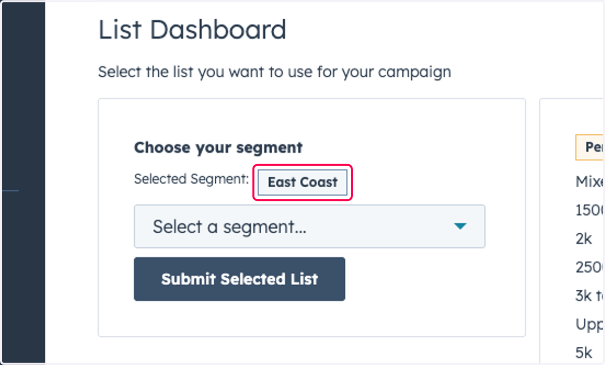 Verify the Selected Segment appears here