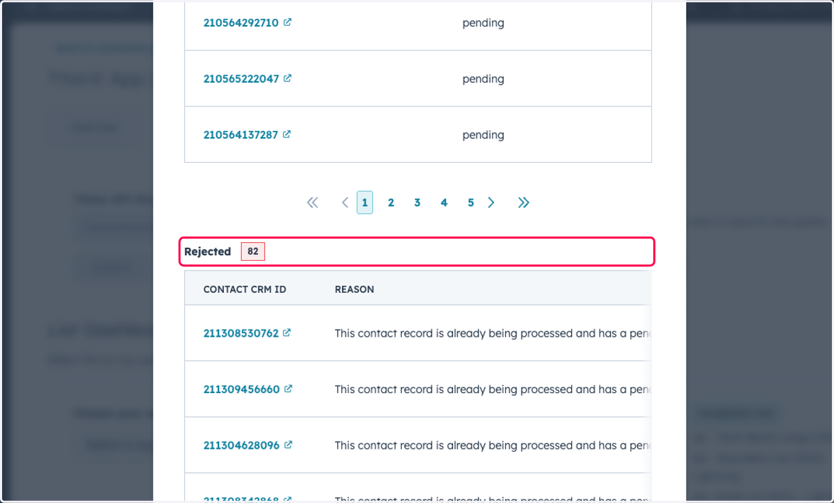 If any contacts or phones in the segment were rejected, the rejected section will provide the reason(s).