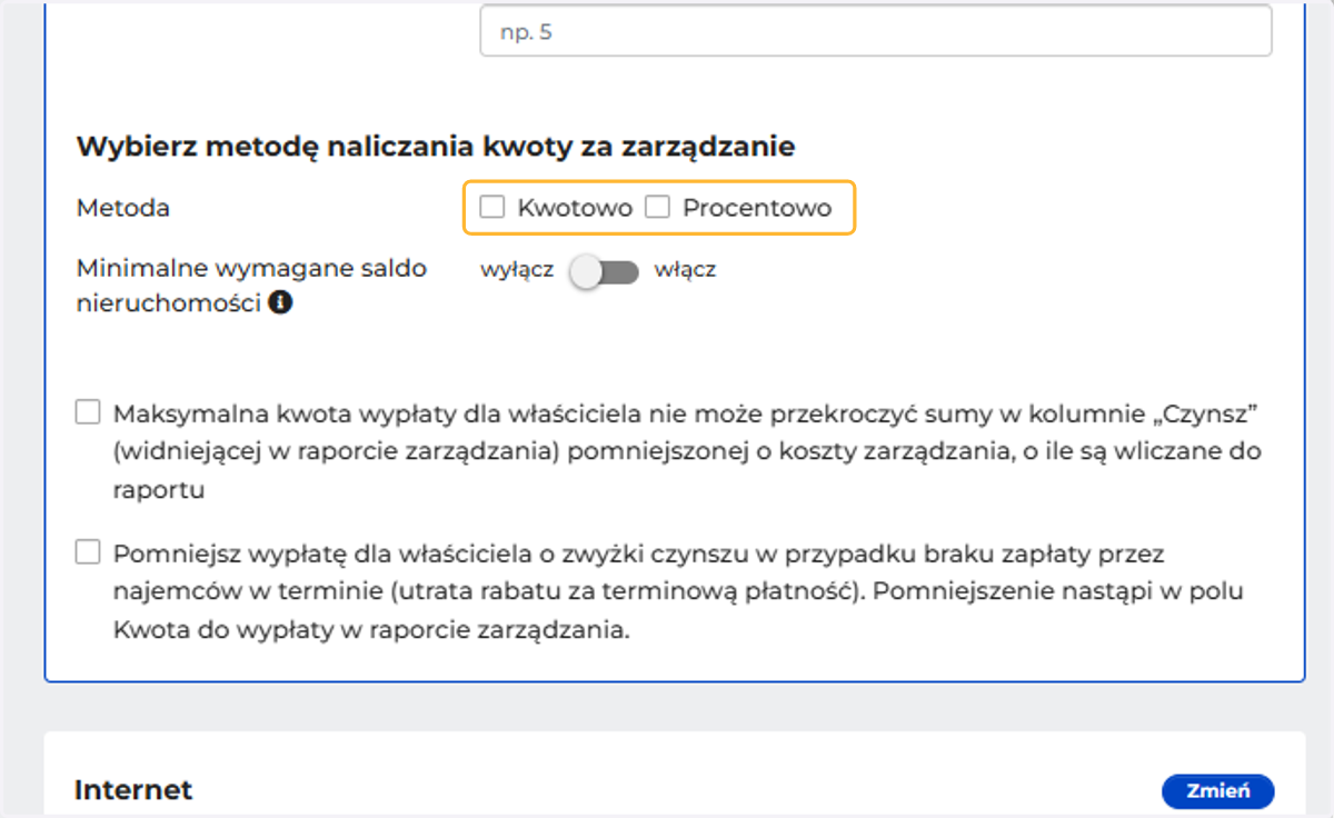Określ metodę naliczania kwoty