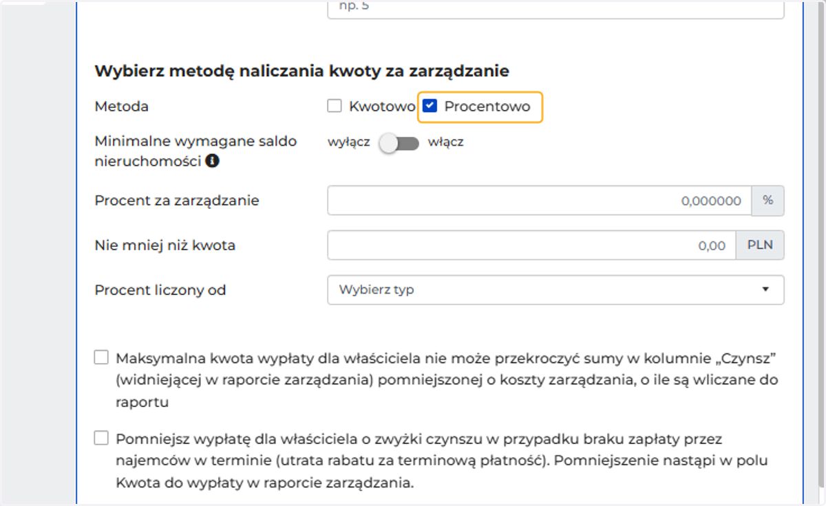 Wybierz metodę Procentowo