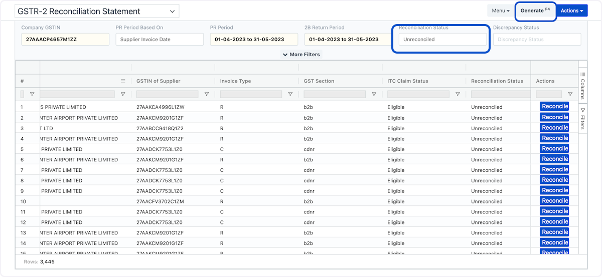  For the ones that do not find exact match, you can re-generate the report with unreconciled status and reconcile individual transactions by reviewing the partial matches. 