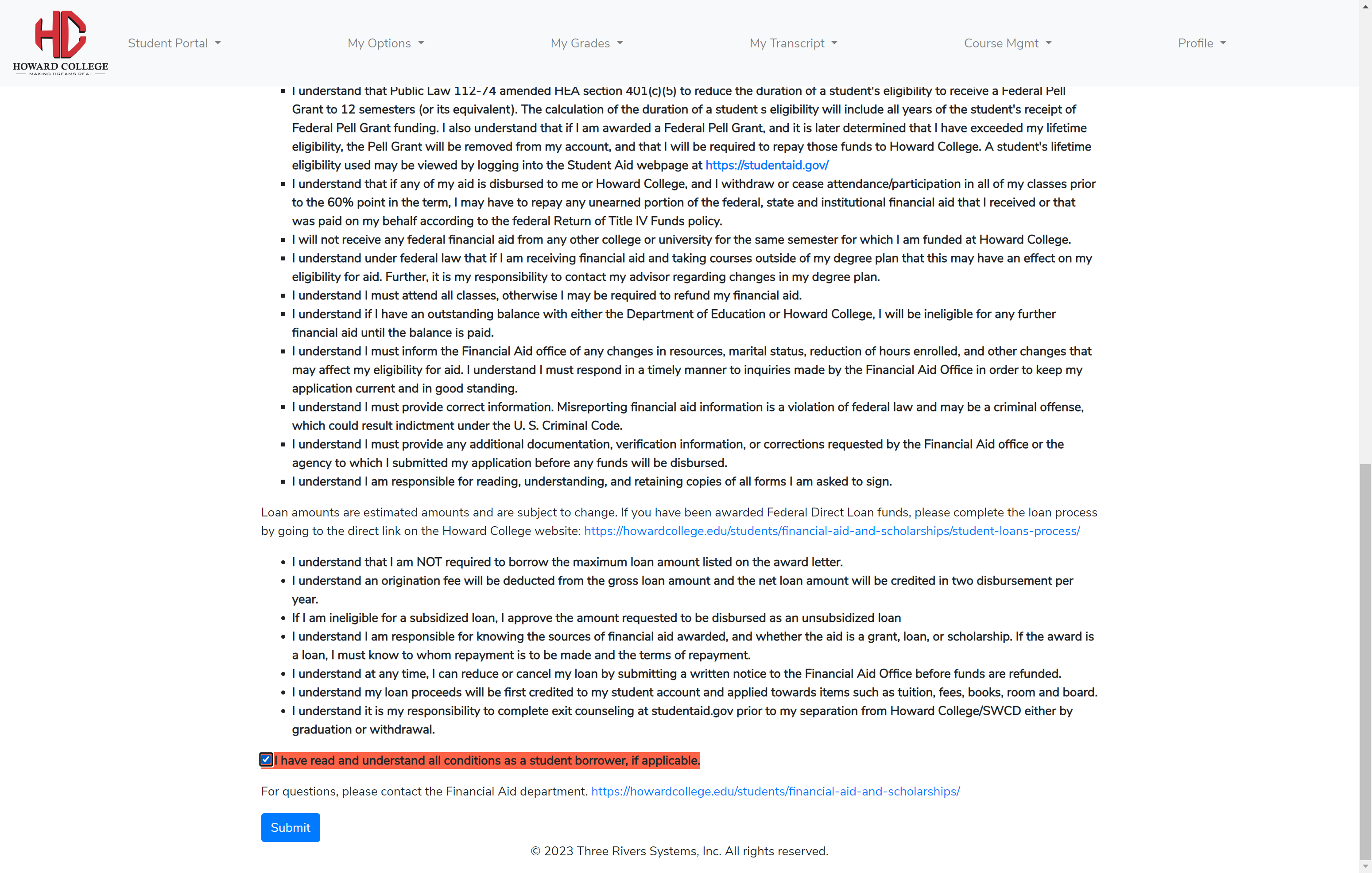 Once you've read the terms and conditions, check the "I have read and understand...." box.