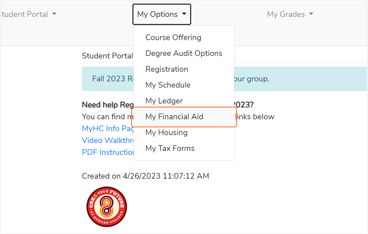 Click on My Financial Aid