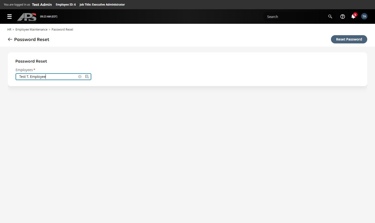 Click on Reset Password in the top right corner