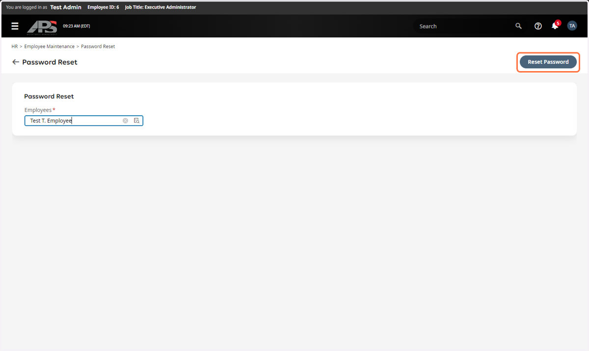 Click on Reset Password in the top right corner