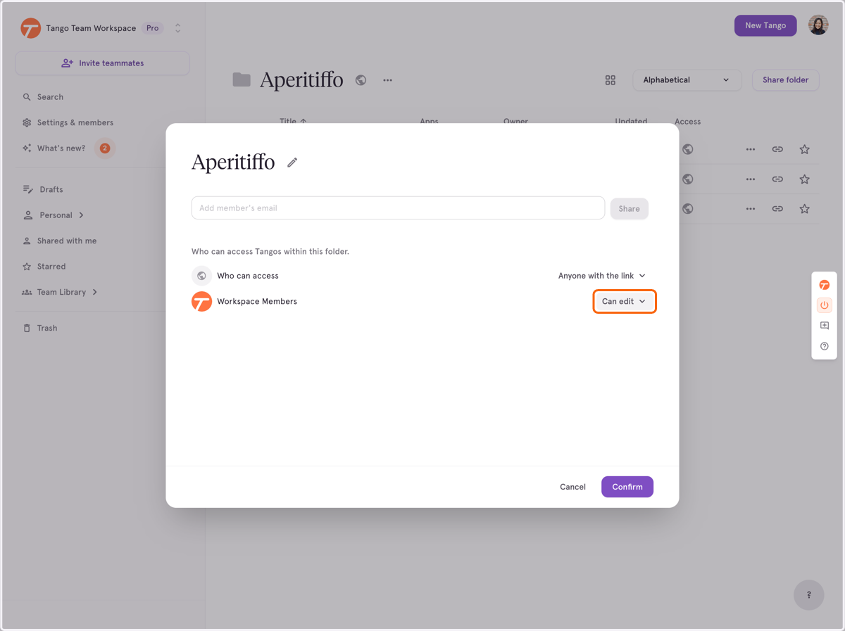 You can also change the access level available to Workspace Members