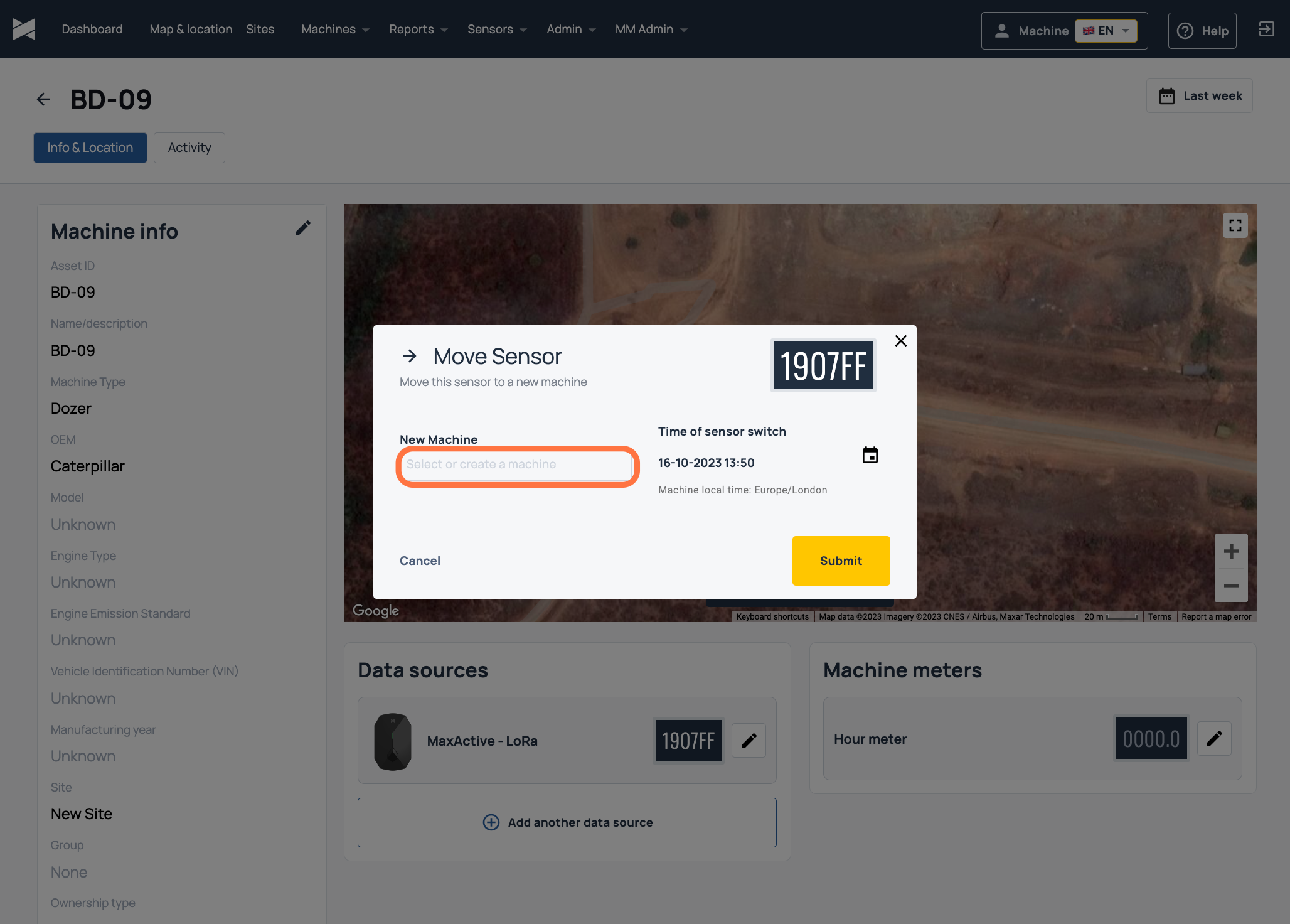 Select the box for adding a new machine
