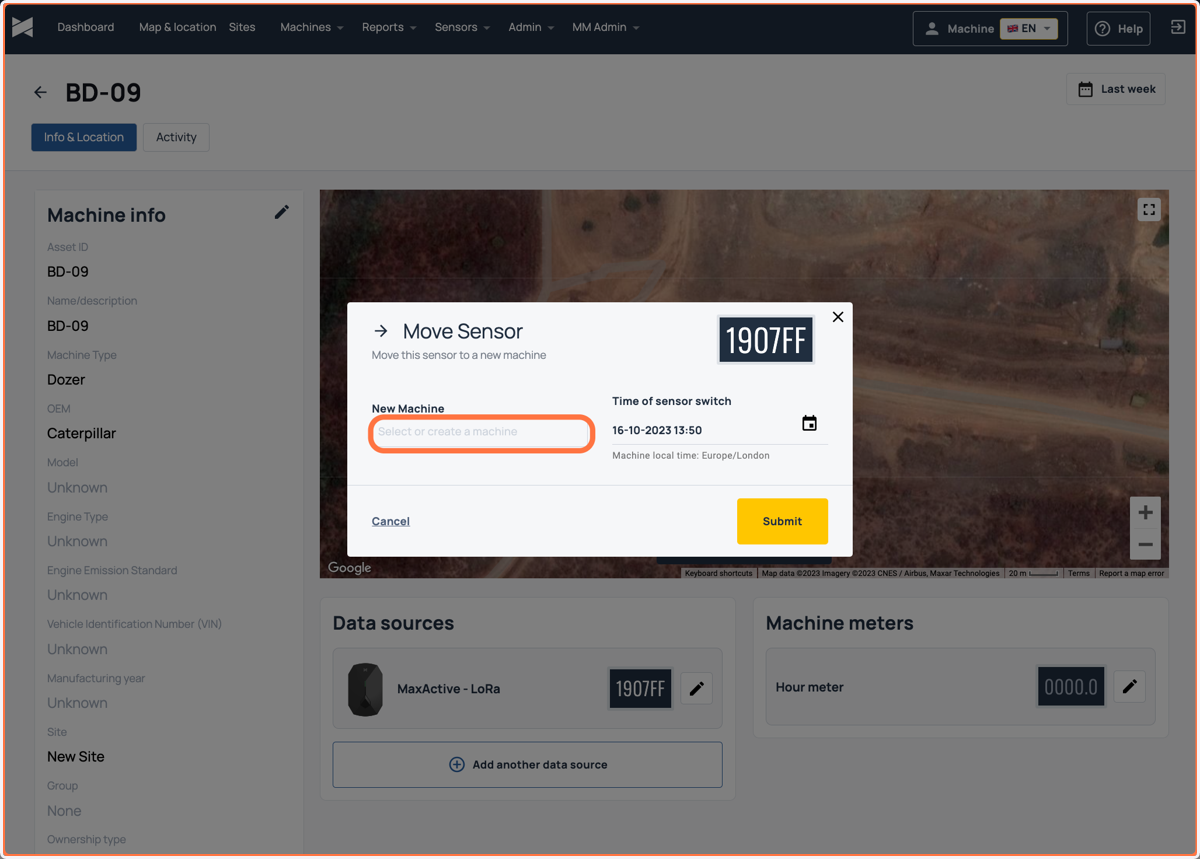 Select the box for adding a new machine