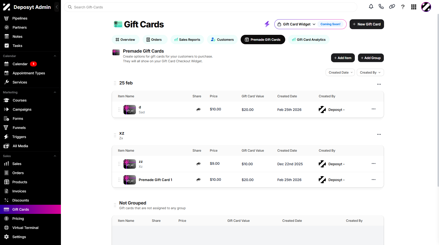 Step 4: You will then be taken to the Premade Gift Cards page.