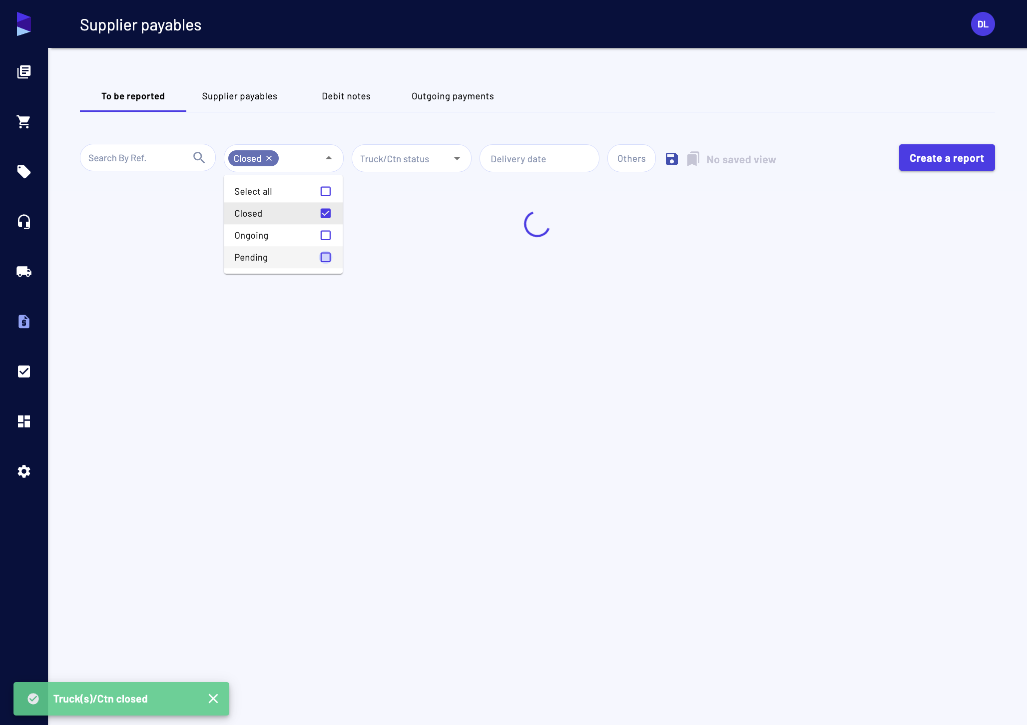 You can edit the status filtering to show only the closed elements or the opposite
