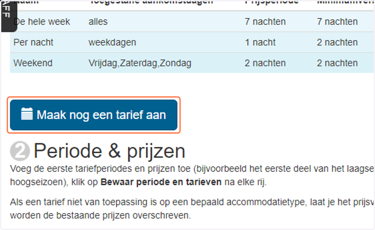 Klik op 'Maak nog een tarief aan'