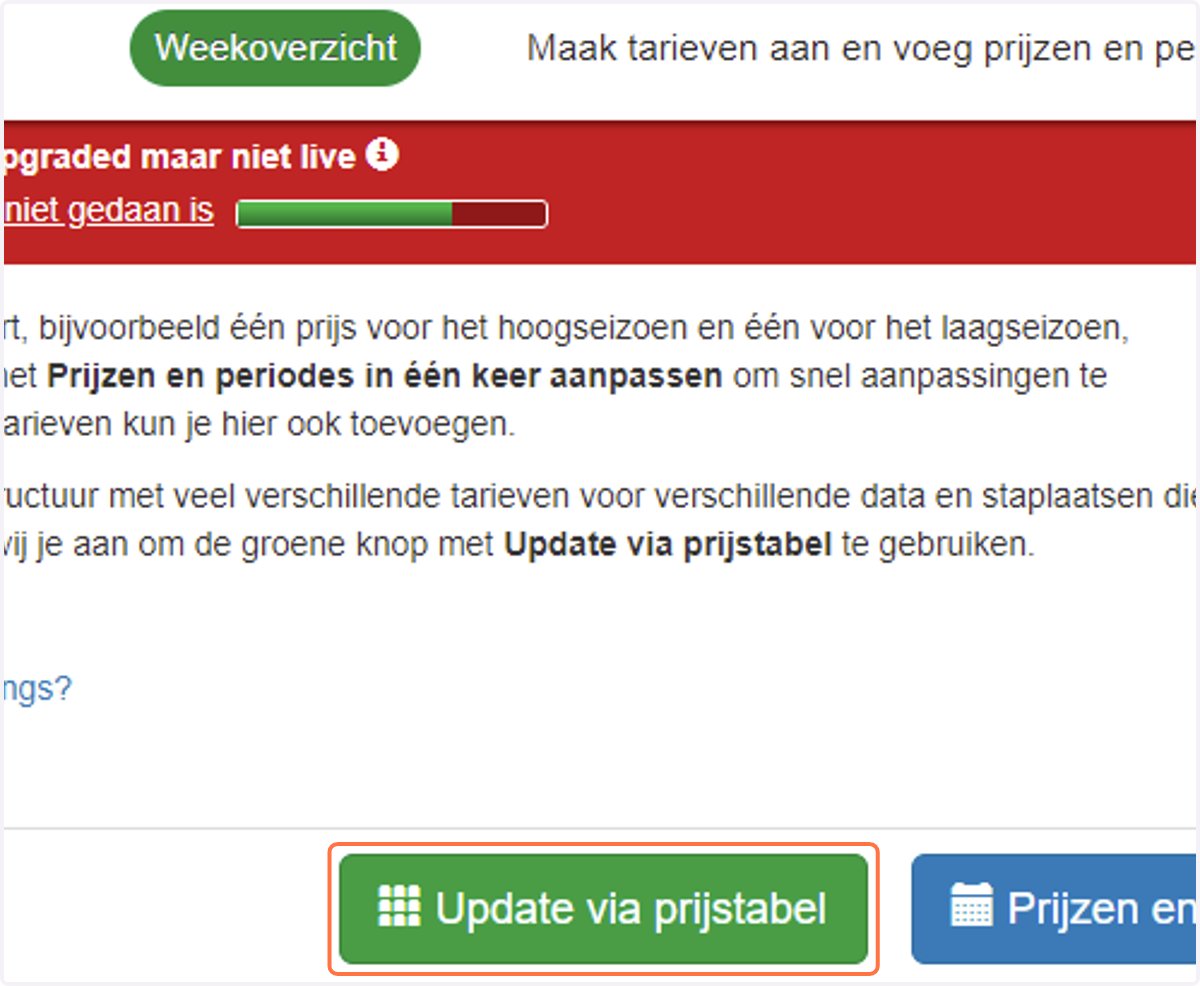 Klik op 'Update via prijstabel'