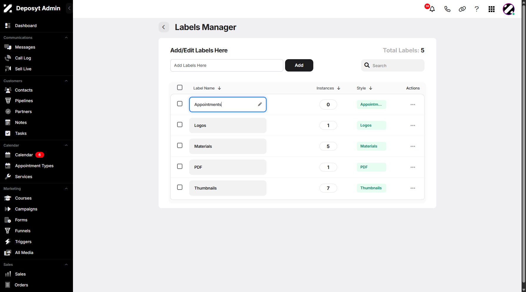 Managing Labels