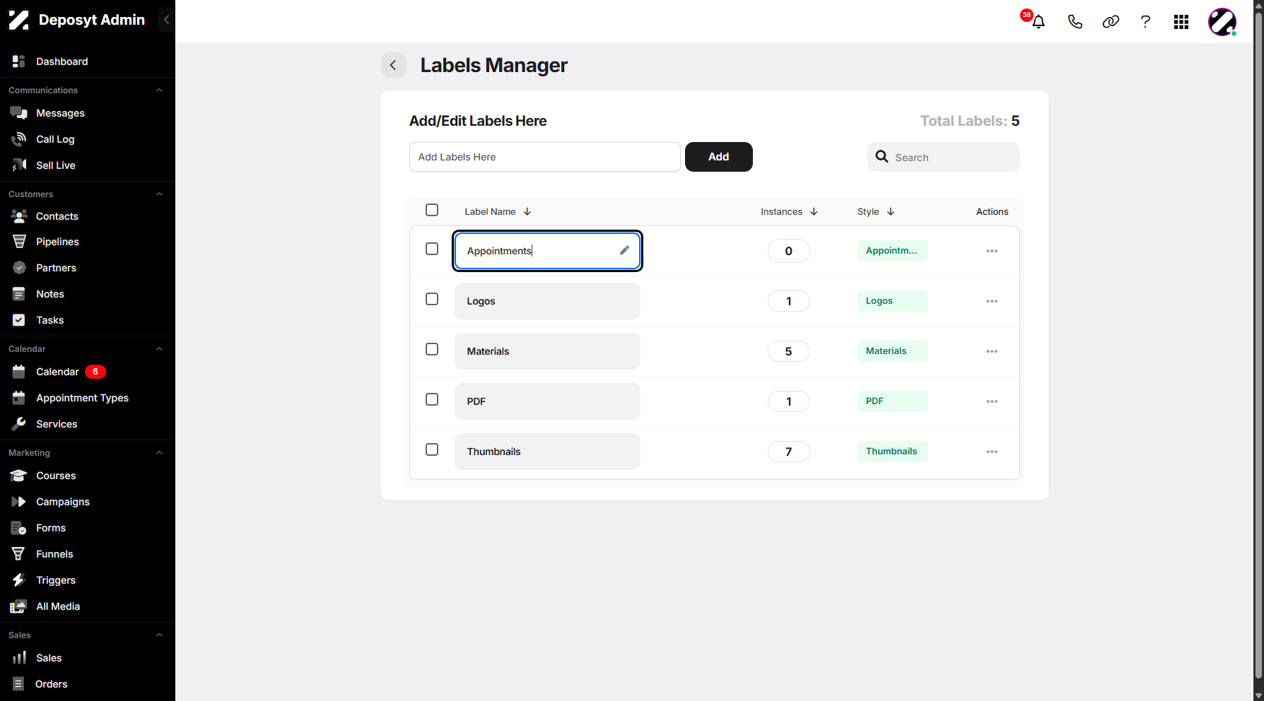 Managing Labels