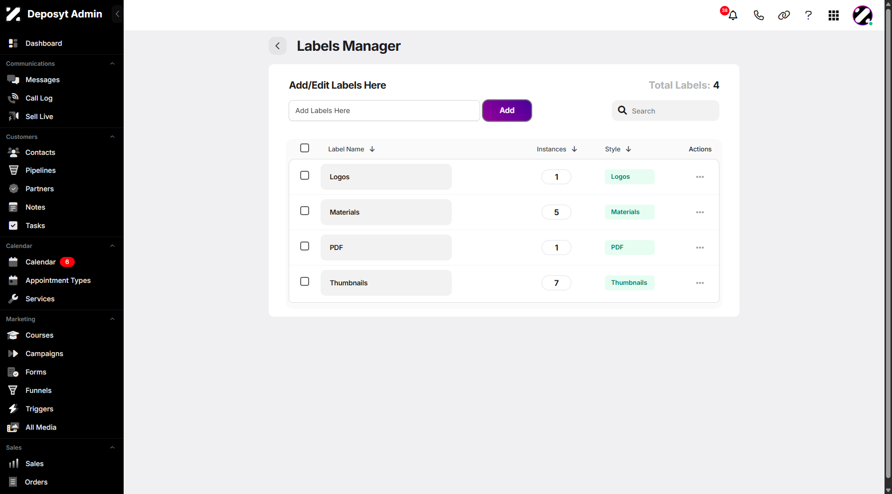 Step 5: Click the Add Labels tab to enter your new label.