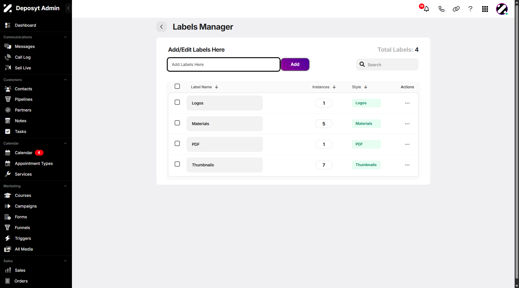 Step 5: Click the Add Labels tab to enter your new label.