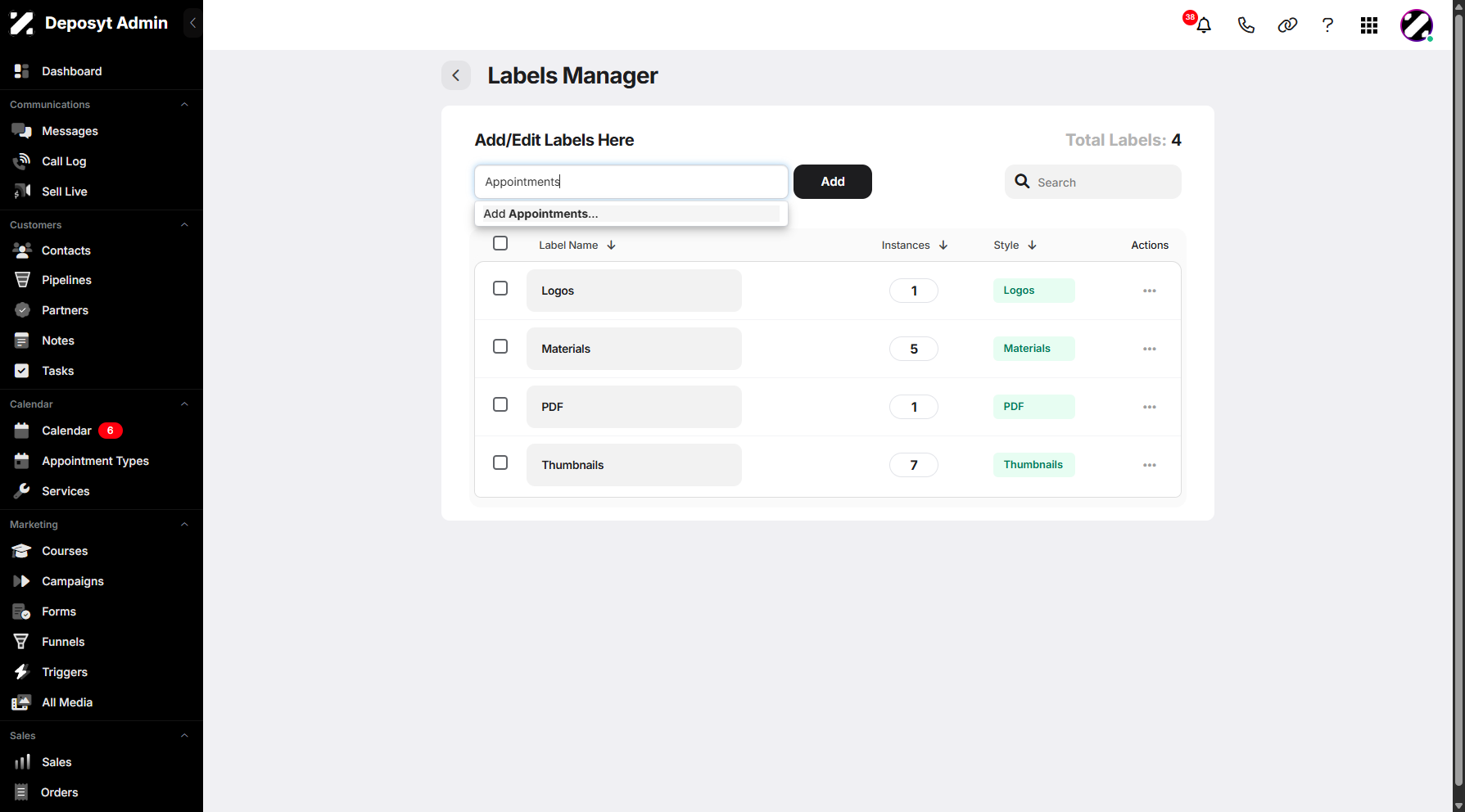 Managing Labels