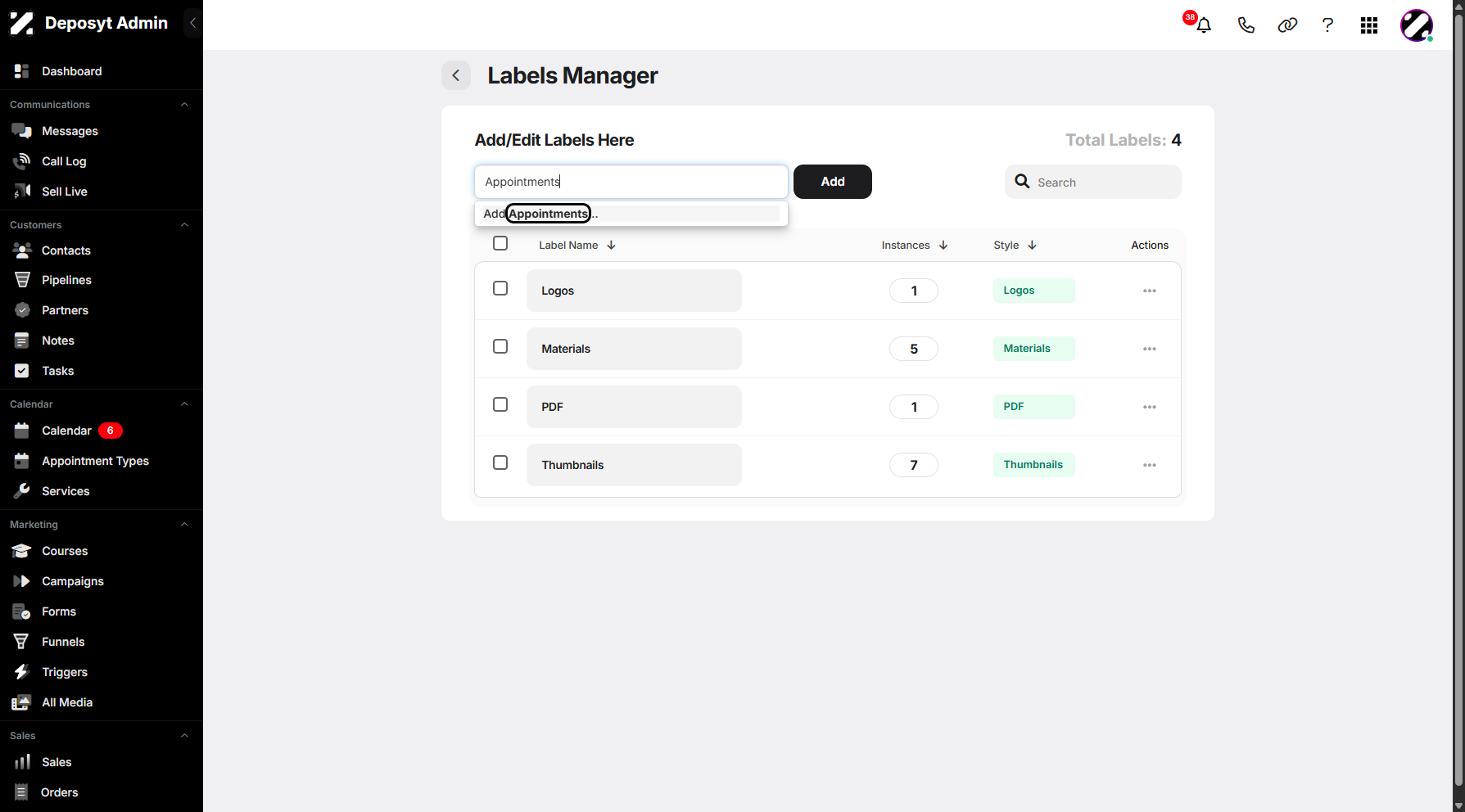 Step 6: Type your new label, then select it from the pop-up to confirm.