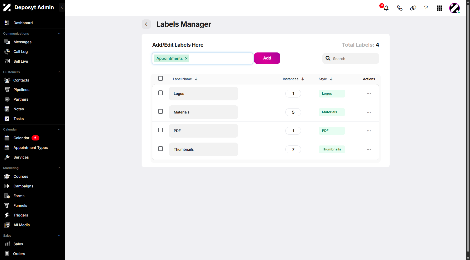 Step 8: You can then proceed by clicking the Add button to create your new label.