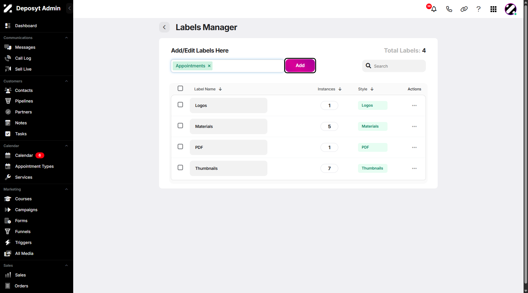 Step 8: You can then proceed by clicking the Add button to create your new label.
