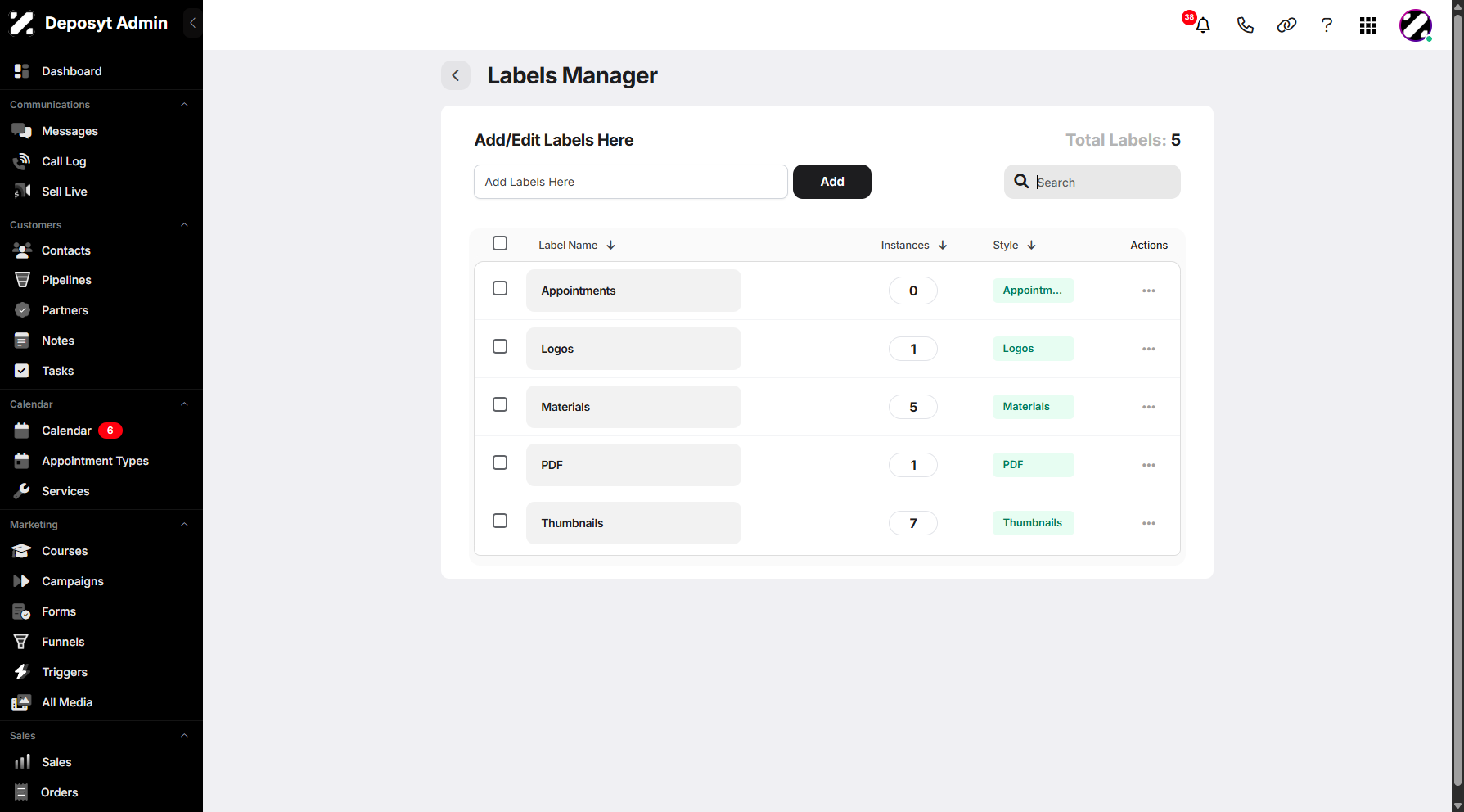 Step 14: Lastly, there is a search bar above that allows you to search for specific labels.