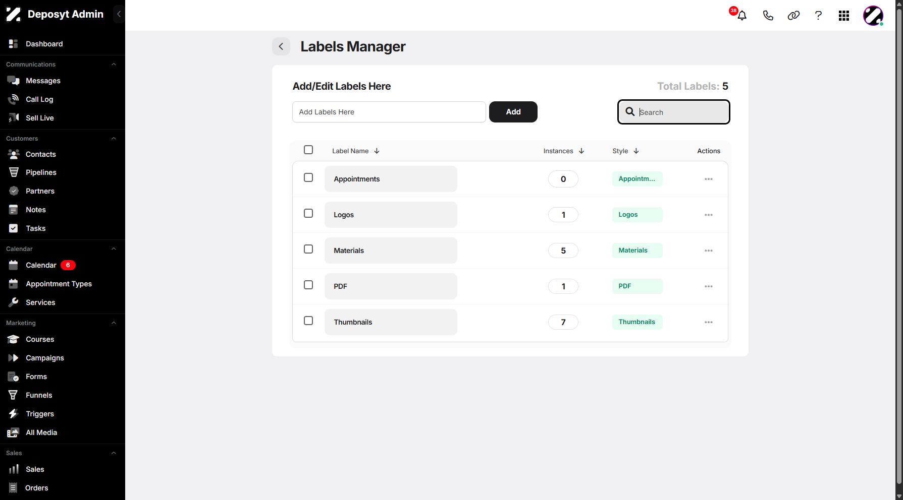 Step 14: Lastly, there is a search bar above that allows you to search for specific labels.