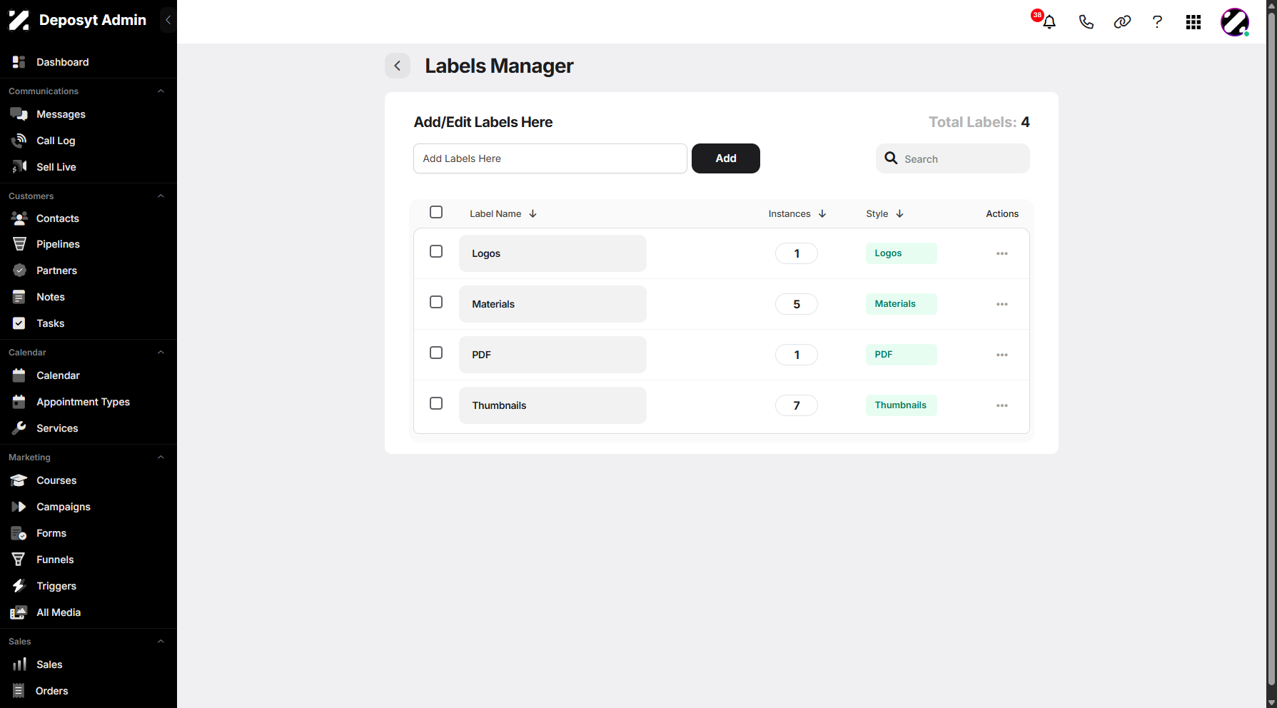 Managing Labels