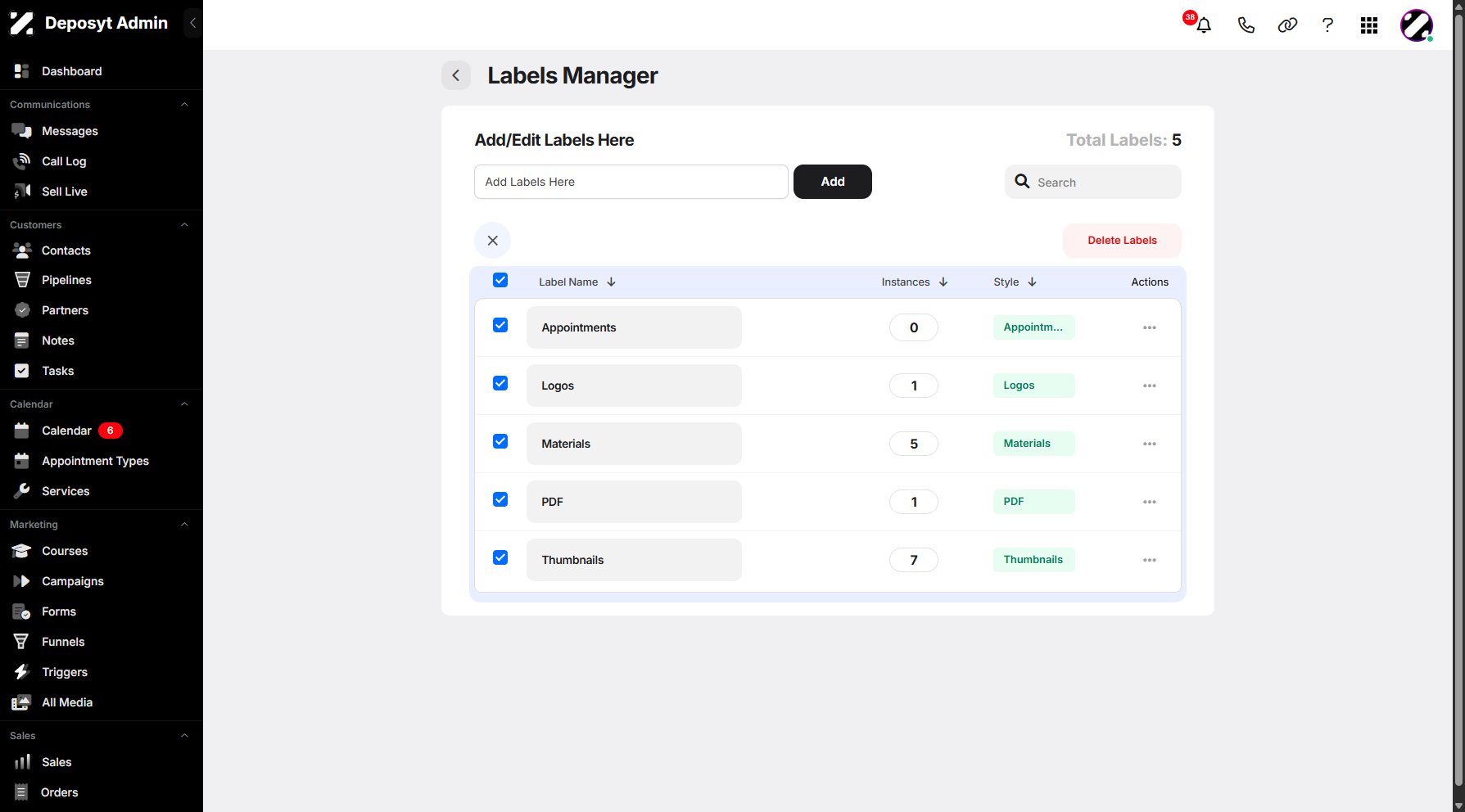 Managing Labels