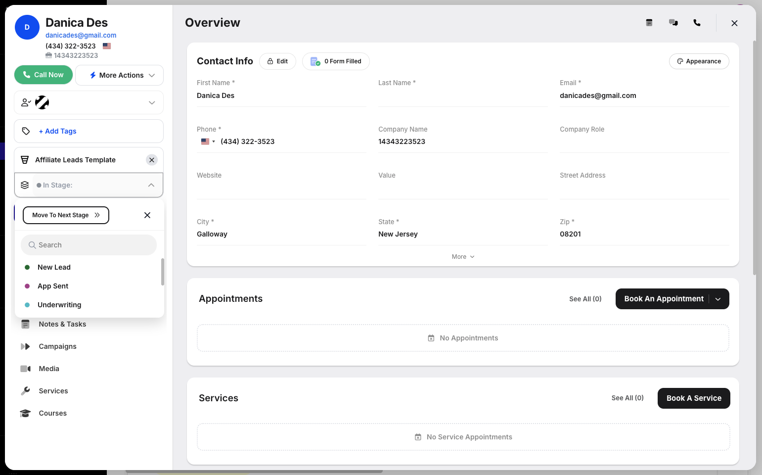 Step 5: After selecting the pipeline, the stage options will become available. Click on a stage to select it, and the customer will be automatically added to the chosen pipeline and stage.