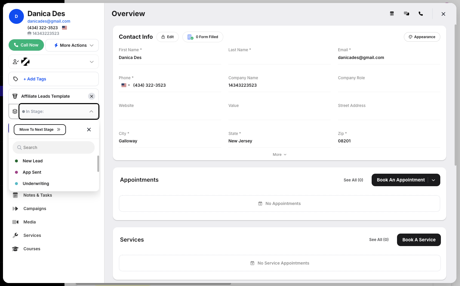 Step 5: After selecting the pipeline, the stage options will become available. Click on a stage to select it, and the customer will be automatically added to the chosen pipeline and stage.
